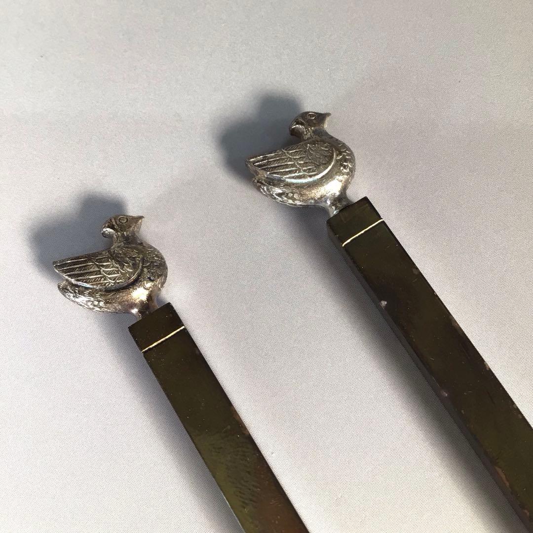 Ｍ４５５　火箸　『般若勘渓造』『南鐐』『鳥頭』『飾火箸』　共箱　茶道具