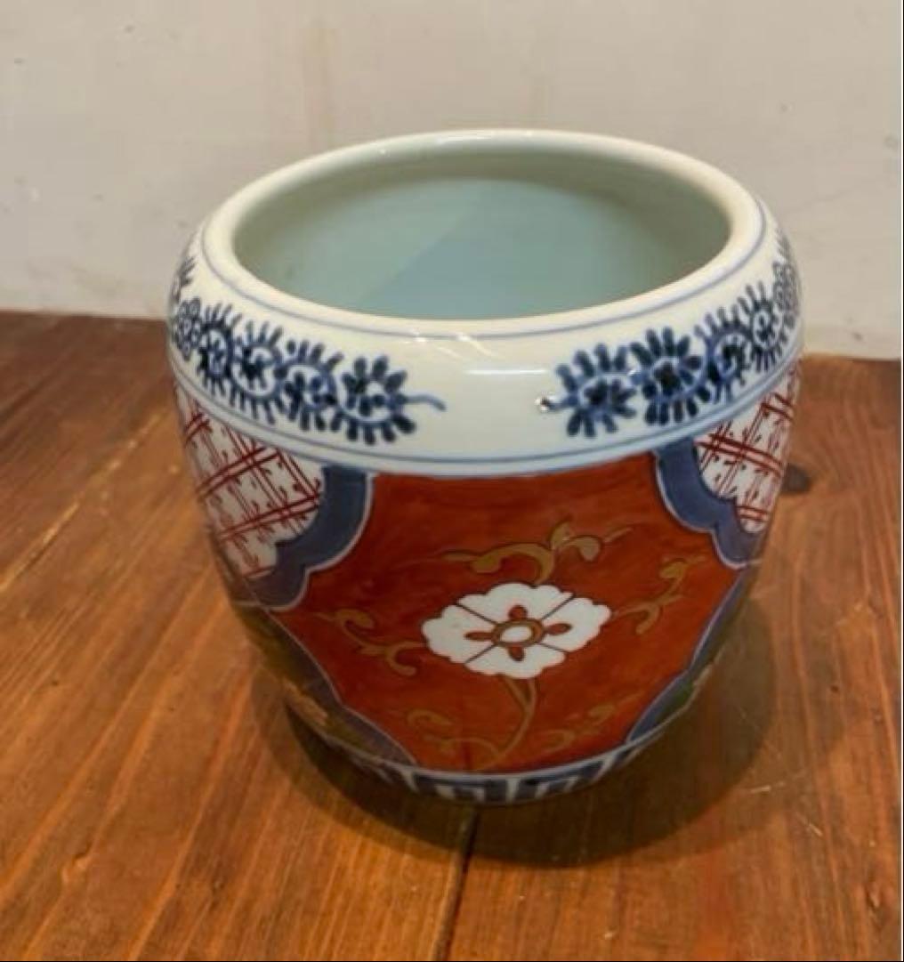 美品　伊万里　色絵　草花丸文　冨貴長春　鉢　火鉢　絵柄が華やかな