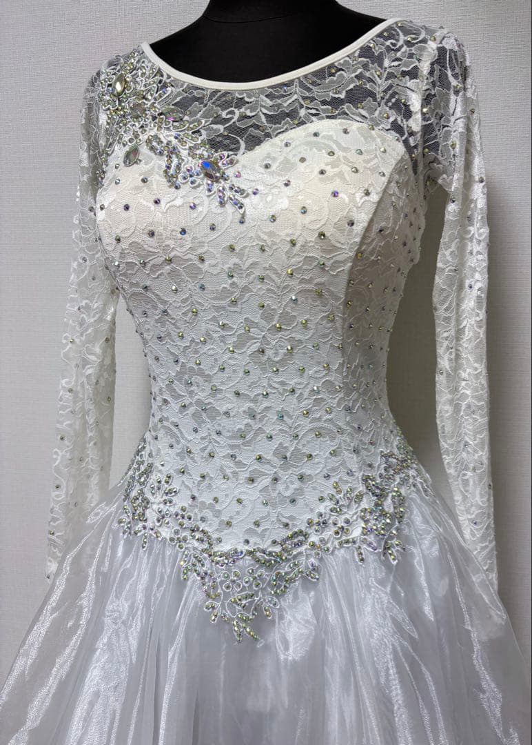 【限定特価】社交ダンスワンピース　準正装　パーティワンピース　ホワイト