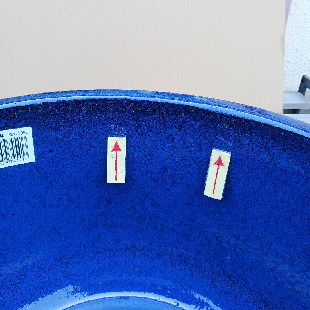 新品　∅50　特大　陶器　睡蓮鉢　手造り　メダカ鉢　難有　ラピスブルー　青LDB