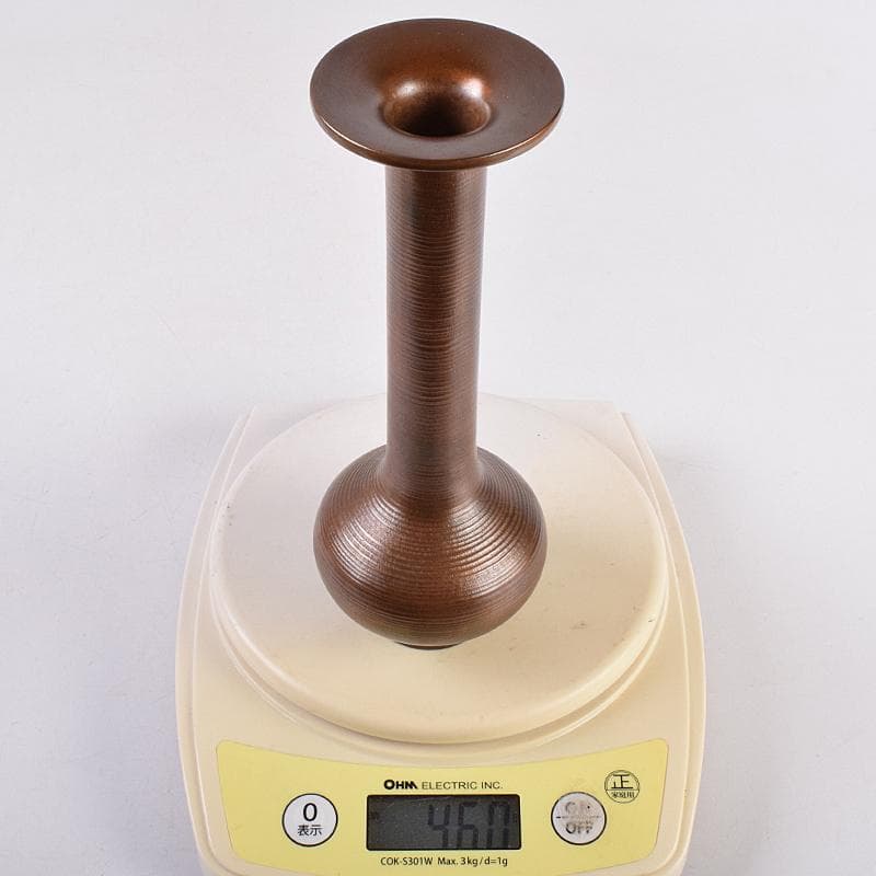 原益夫作　鋳銅　花瓶　共箱　V　R8922