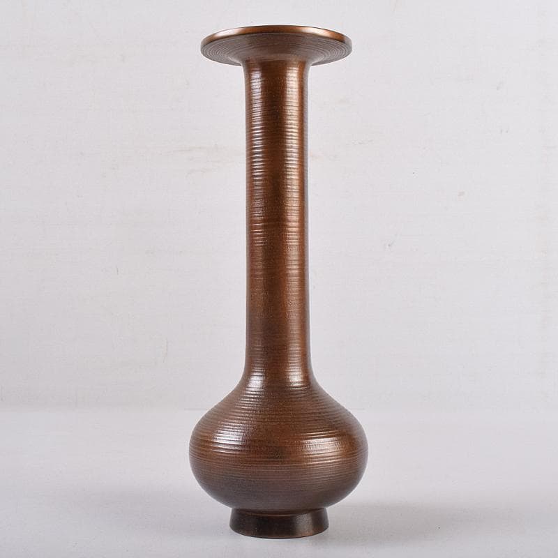 原益夫作　鋳銅　花瓶　共箱　V　R8922