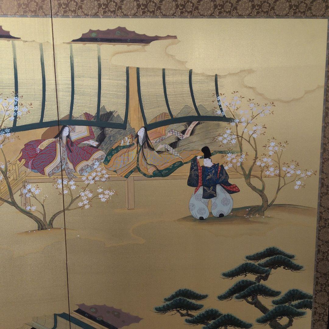源氏物語の屏風絵。岡田泰水作。良品。