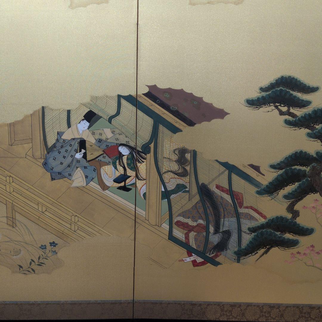 源氏物語の屏風絵。岡田泰水作。良品。
