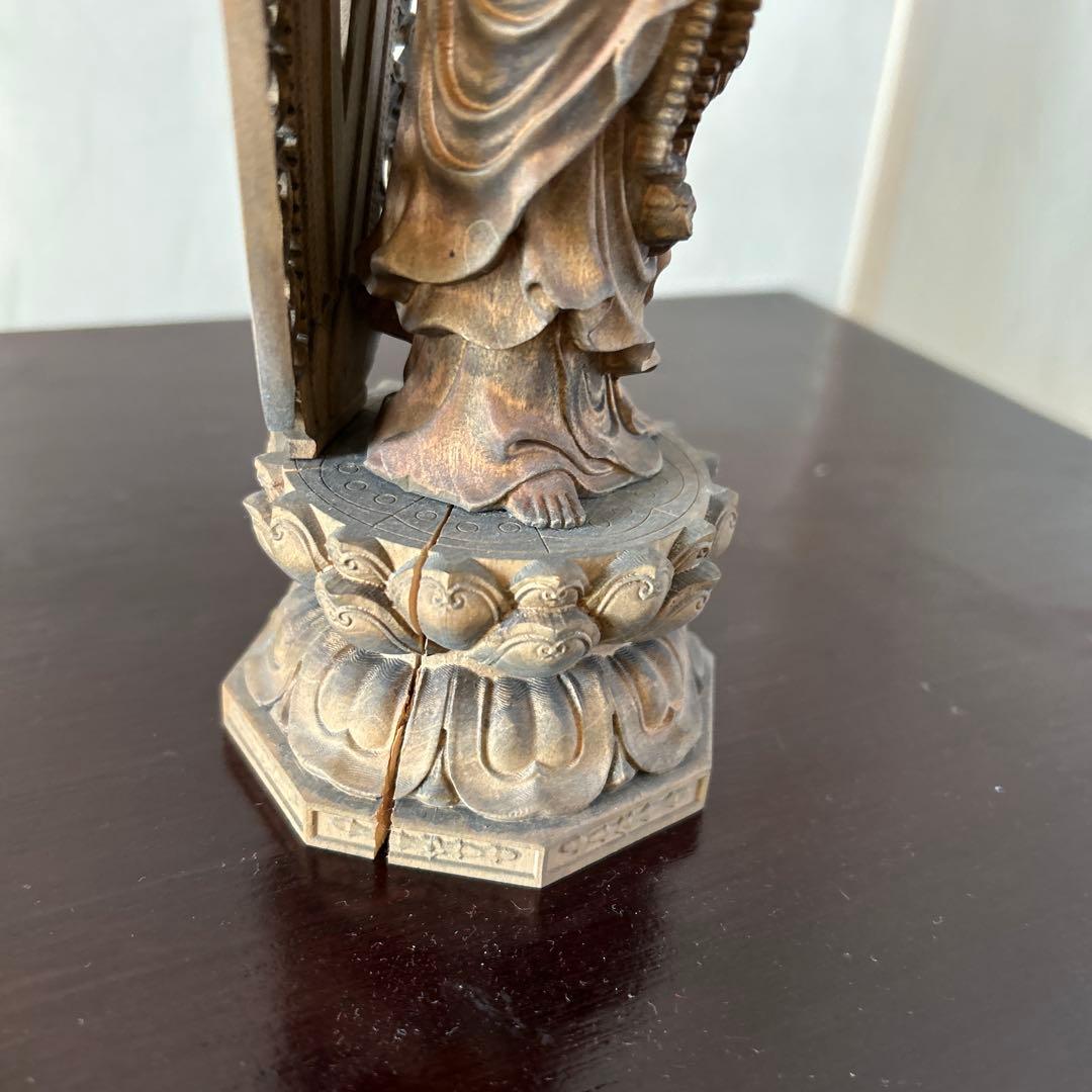 【骨董品】観世音菩薩立像　勢至菩薩立像　2体セット　木彫り　仏像