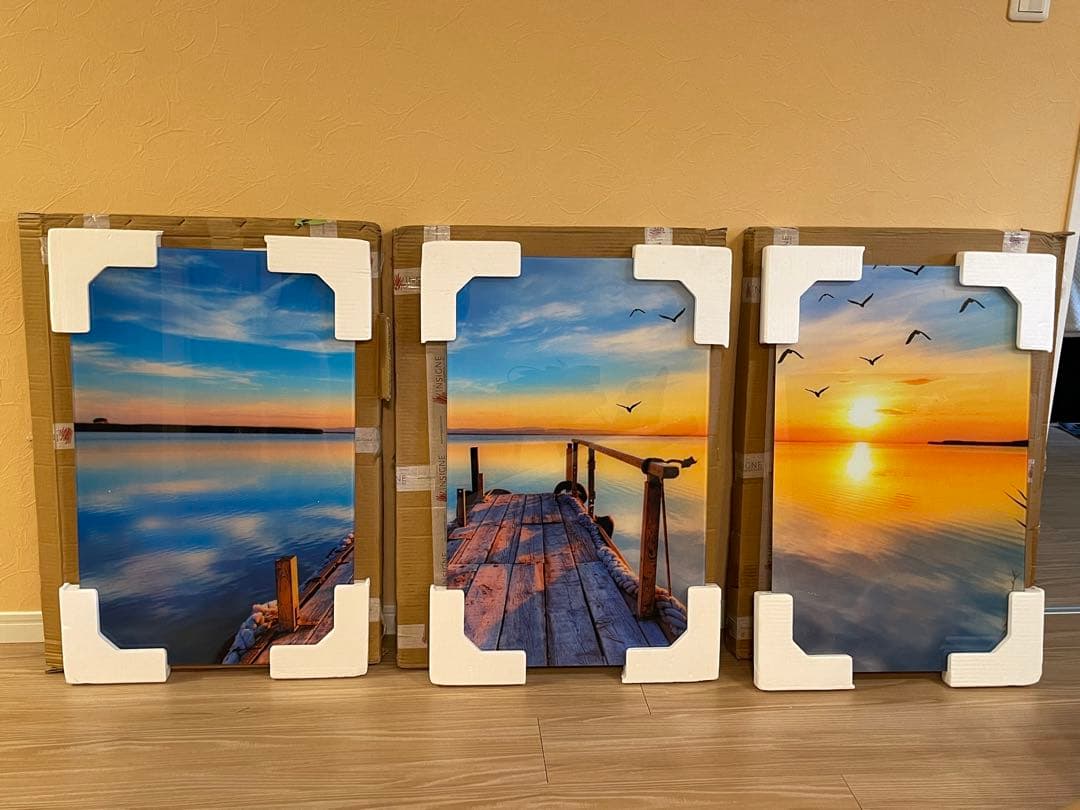 新品　ガラス　壁掛け　アートパネル ポスター　3PCSセット 自然風景　絵画