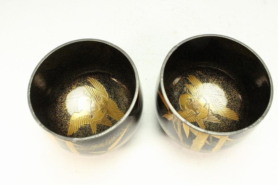 極上 双雀蒔絵 椀 一対 明治(K-A838)