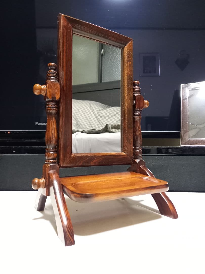 1970's　ヴィンテージ　コロニアル　ウッド　テーブル　スタンド　ミラー
