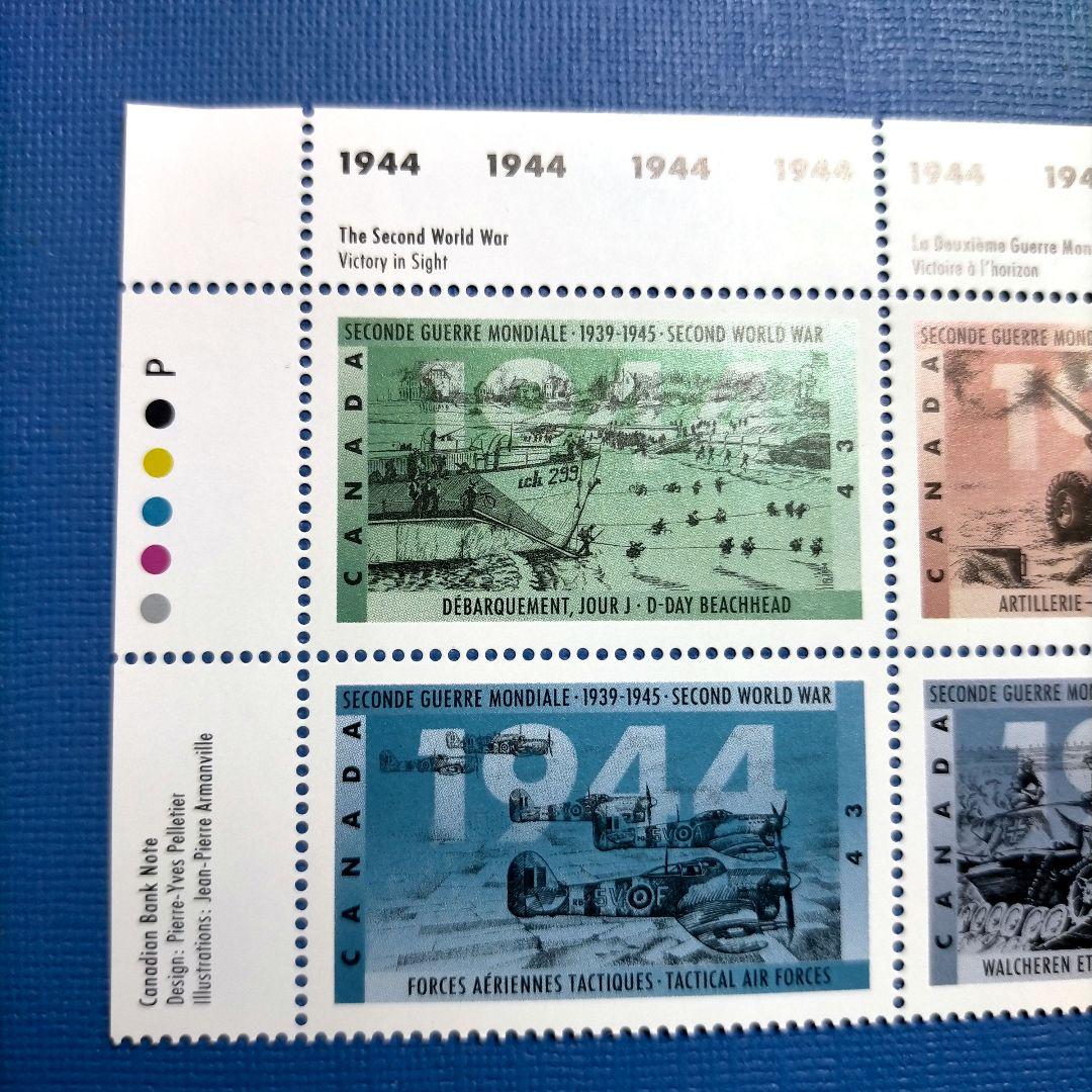 3117 外国切手 カナダ 第二次世界大戦1944年 田型 版銘付き