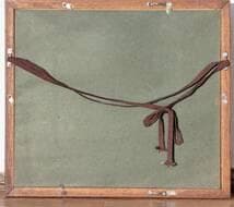 【真作】絵画　油彩0号　賑わう街角　赤いテントのカフェ風景画　Y164