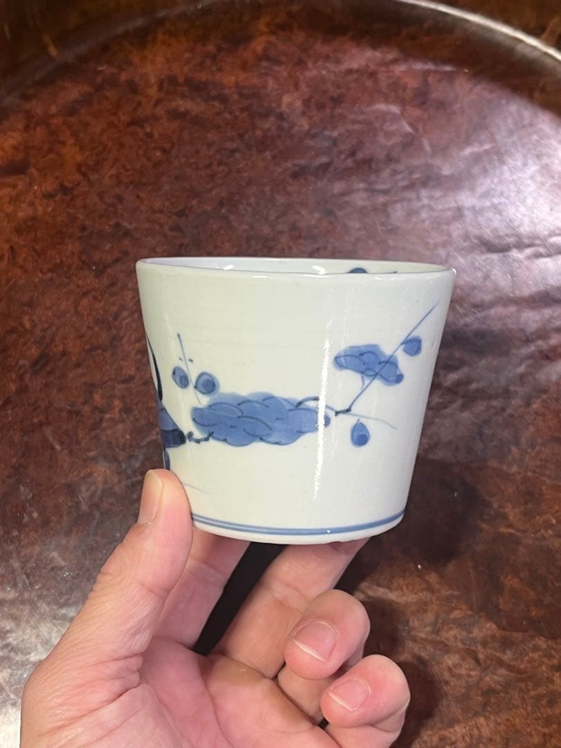 古伊万里　染付　珍品　梅花　兜文　兜梅枝文　蕎麦猪口　江戸後期　岩波