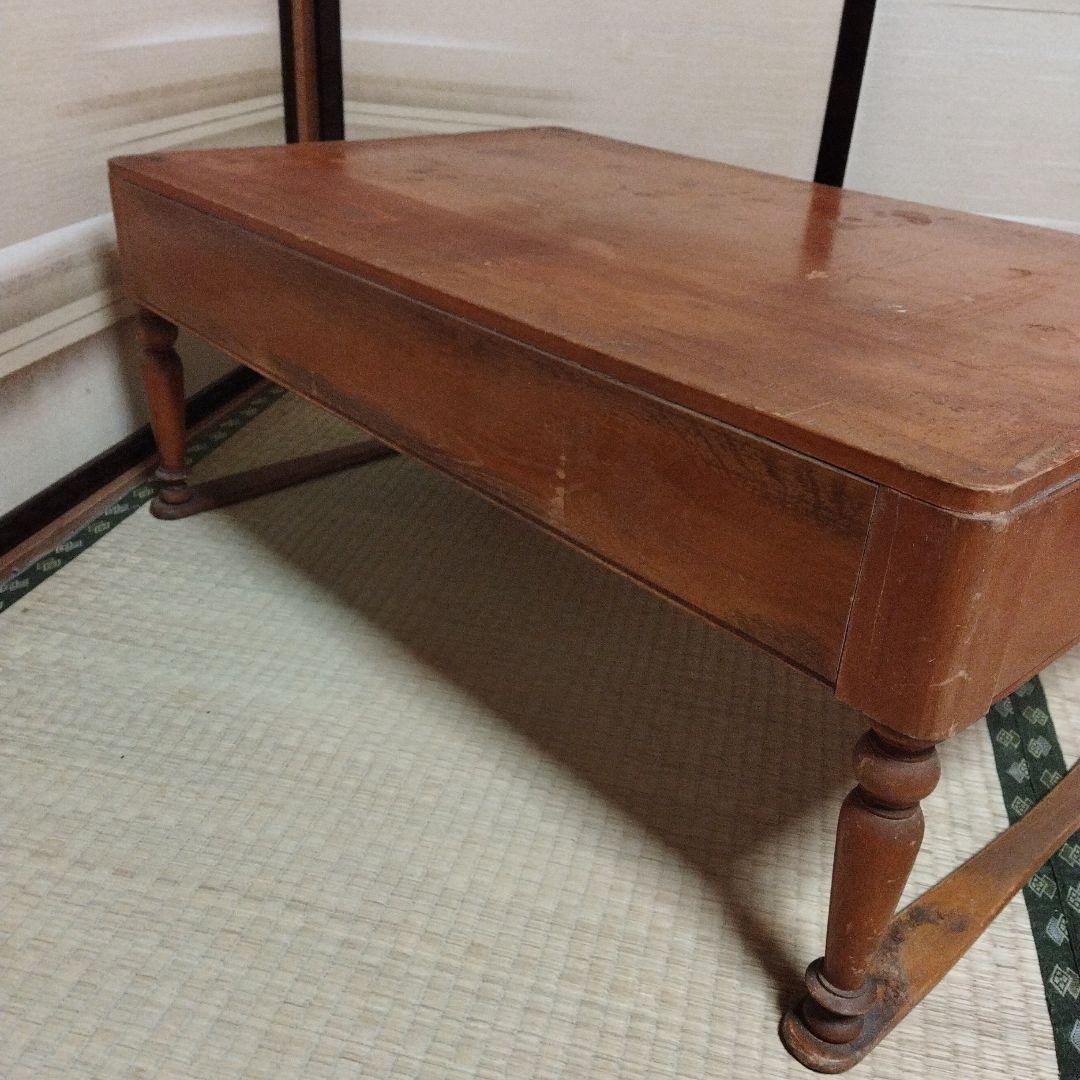 昭和レトロ 木製 ブラウン 文机 引き出し付き