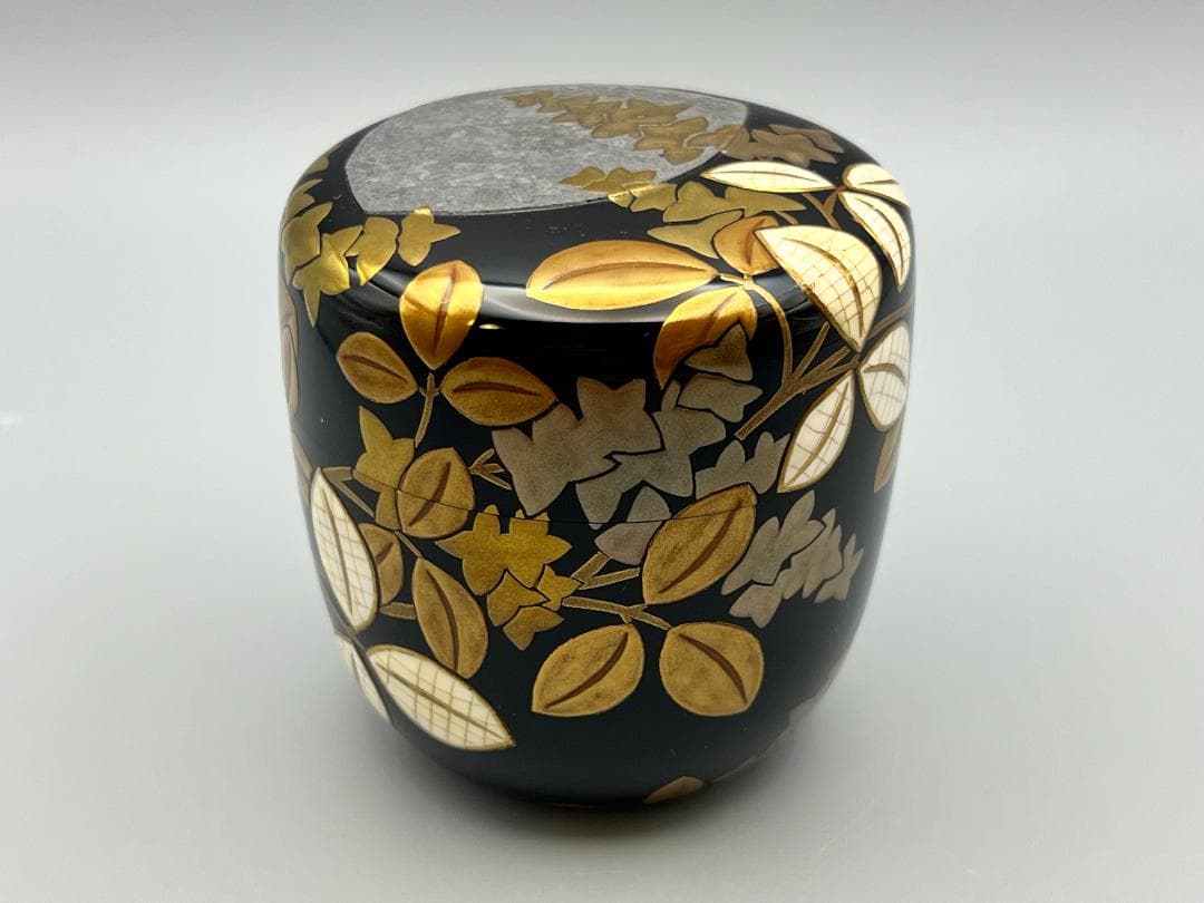 大棗　月に萩　内銀地平目　英文作　共布　共箱付き　作家物　茶道具　未使用