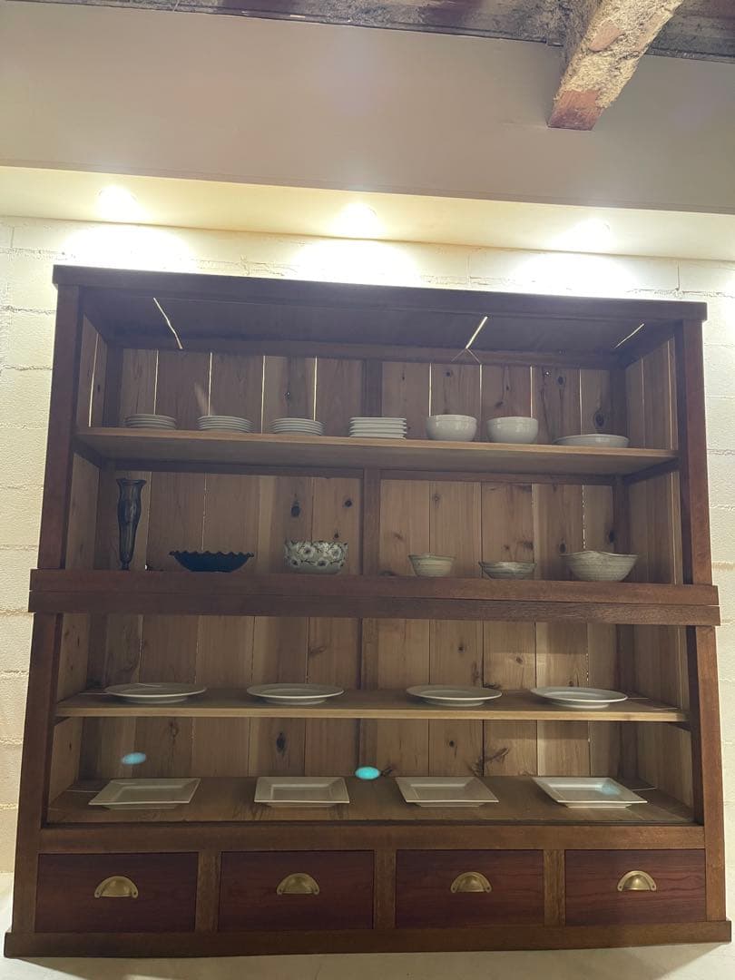 水屋箪笥　稀少　当時物　大型　ガラス棚　食器棚　収納棚　上下分割　什器　古家具