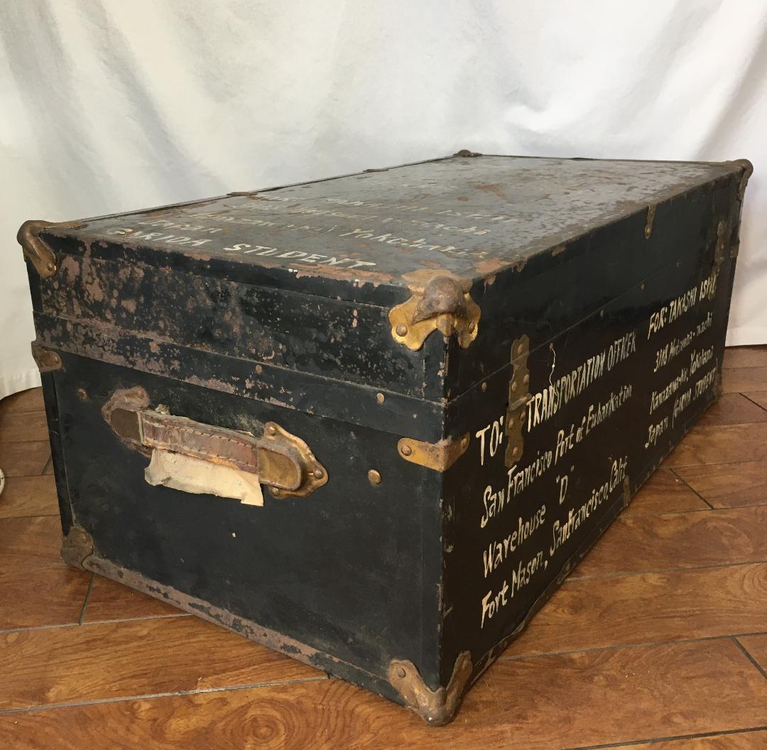 1940年代 戦中戦後 金属製 行李 軍用トランク GARIOA留学生 当時物