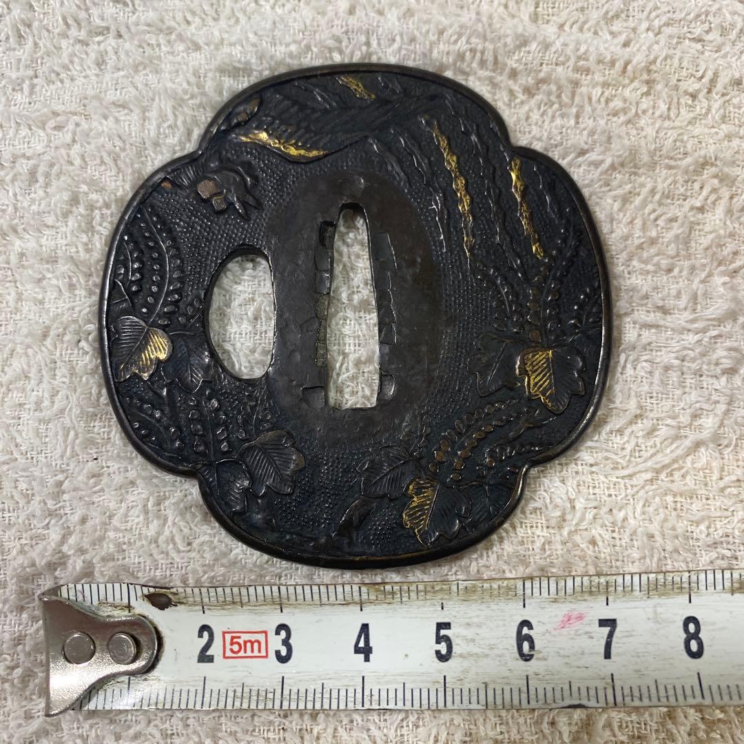 B-48 鍔　金象嵌　銅製　武具　刀装具　日本刀　骨董品　時代物　美術品　工芸品