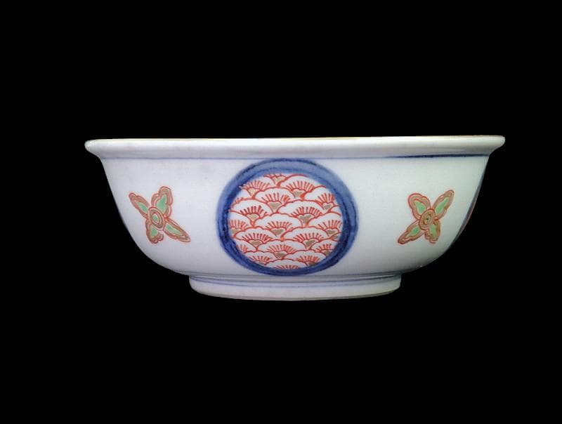 大聖寺伊万里　金襴手　窓絵　花鳥紋の図　春寒鉢　膾皿　C770 AS-fbtx