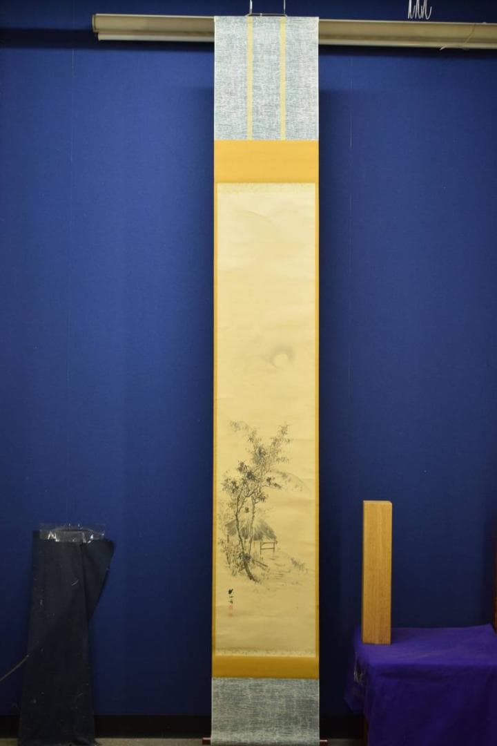 真作/奥谷秋石/秋景山家図/布袋屋掛軸HE-76