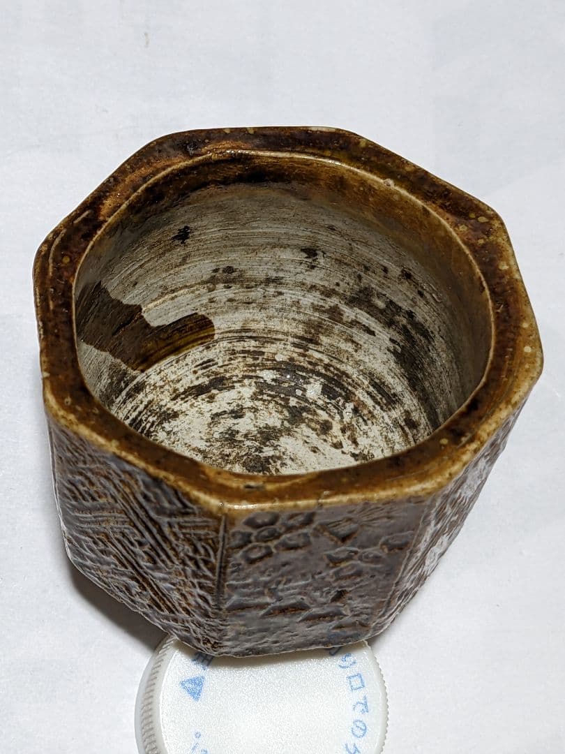 ♦江戸時代 瀬戸焼系 飴釉 八角形 面取り 幾何学文様 豆香炉 香道具 骨董品