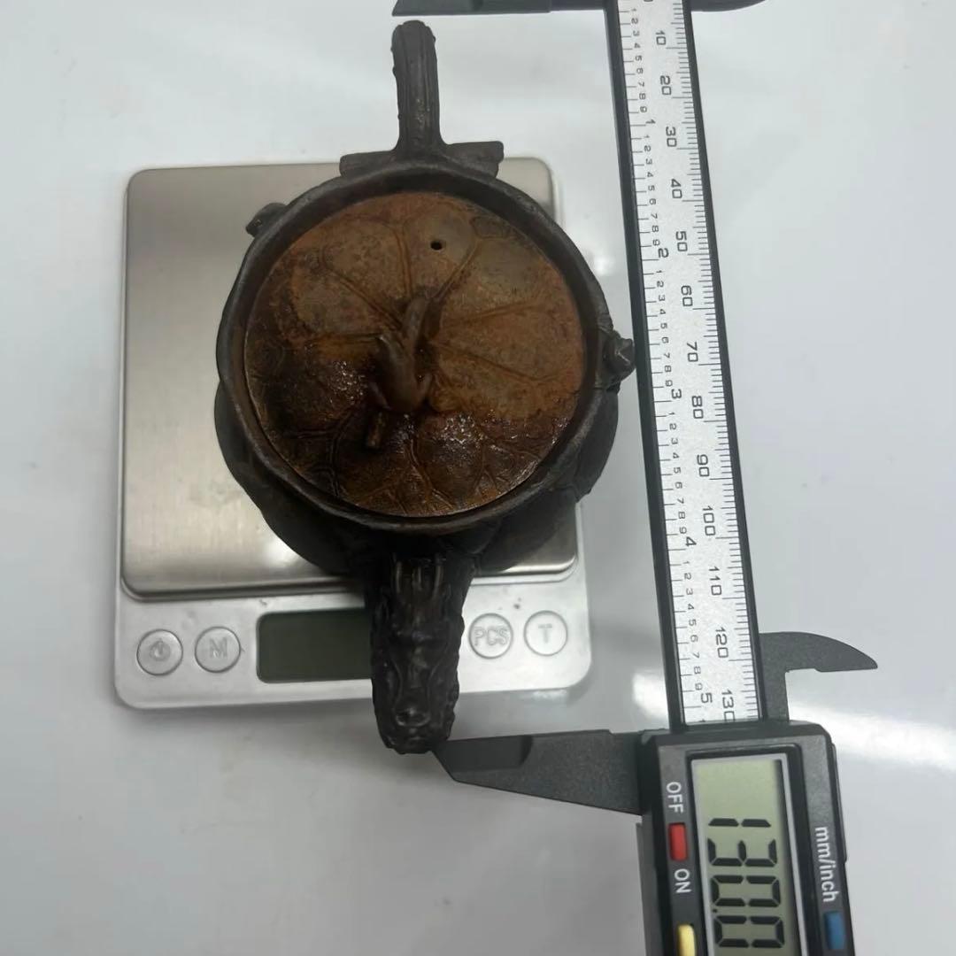 龍文堂造『安之介』　　　　　　　　　　　鉄瓶急須 龍と蛙　時代物　鉄煎茶道具