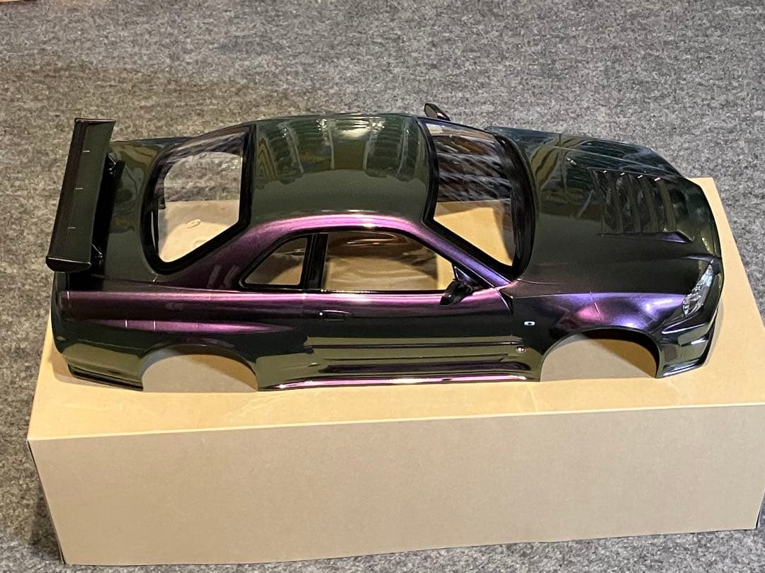 タミヤラジコンRC 日産スカイラインGT-R R34 塗装済スペアボディ偏光緑紫