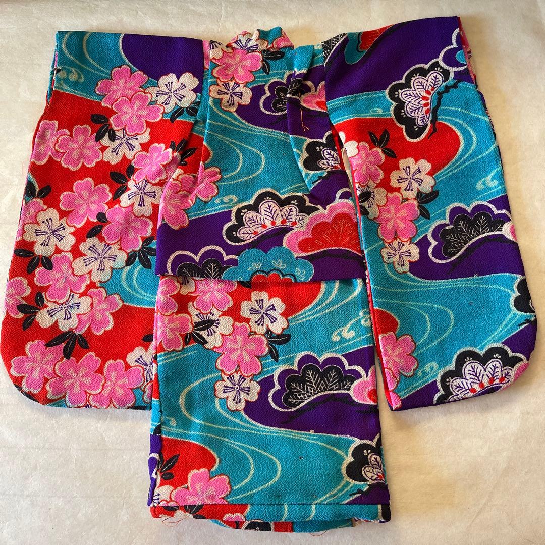 古布縮緬ちりめん　市松人形の着物　12号　桜　120702