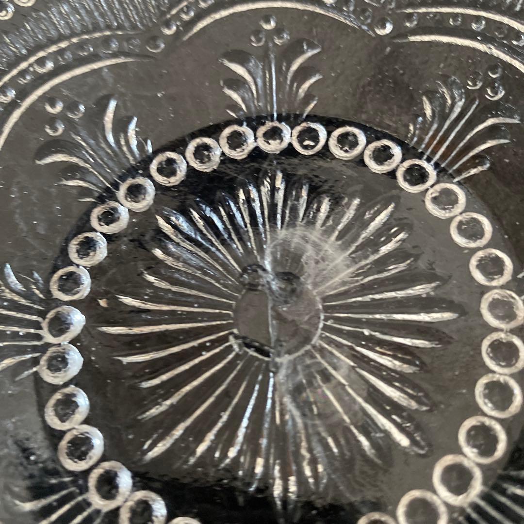 アンティークのプレスガラス製 明治〜昭和ガラスの小皿5枚セット　ウランガラス