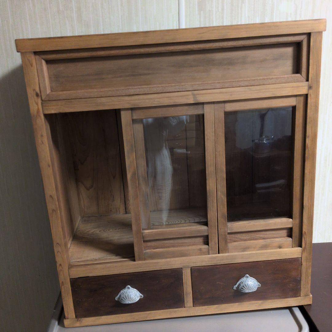ブロカント古道具ビィンテージキャビネット ガラス扉付き