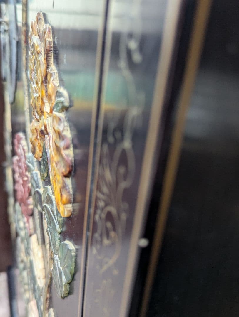 美術品 中国玉石木製 箪笥 花鳥模様 骨董品　アンティーク　レトロ