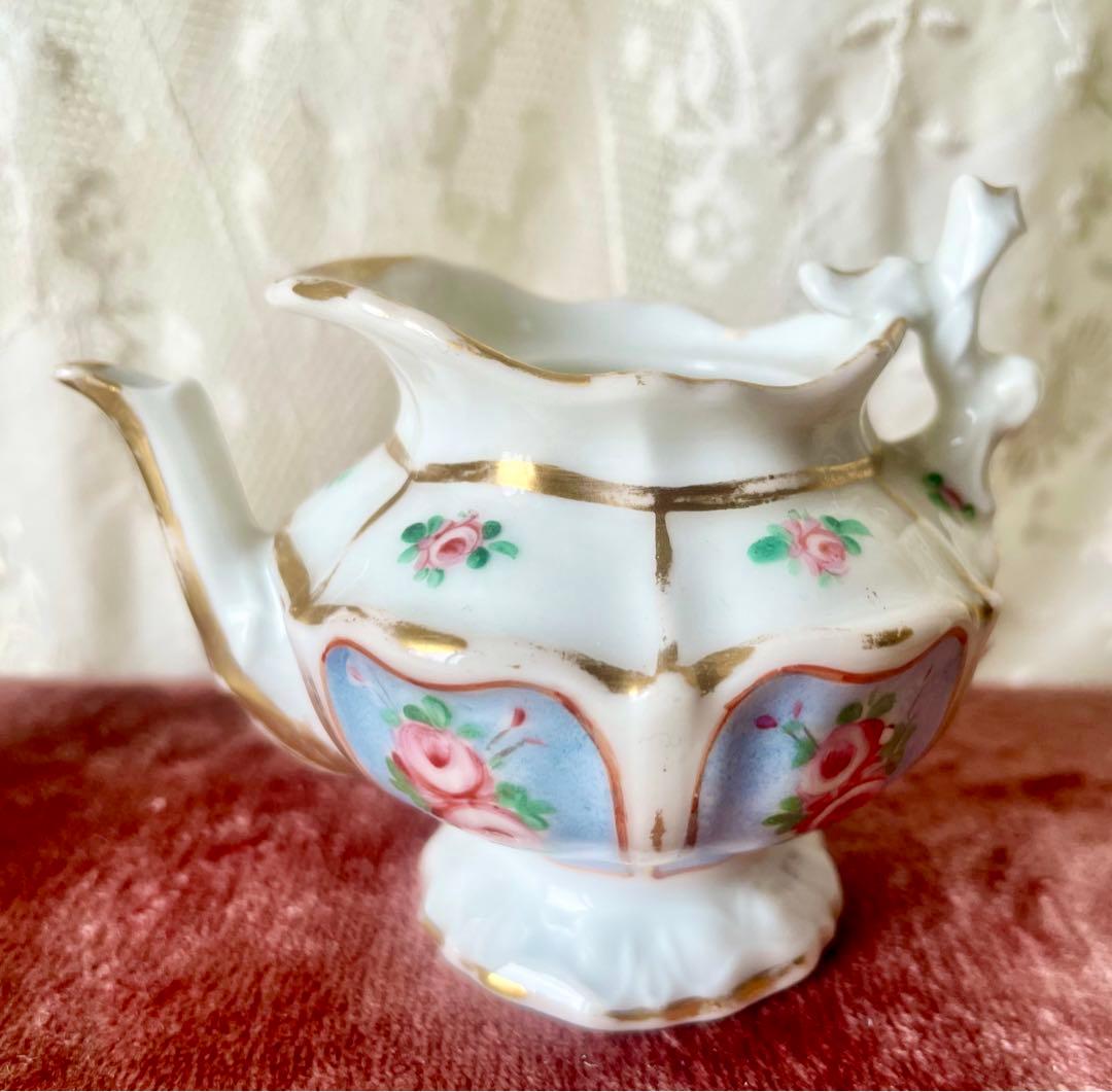 ローズ柄陶器ディネットセット　ティーセット　フランスアンティーク　ままごとドール