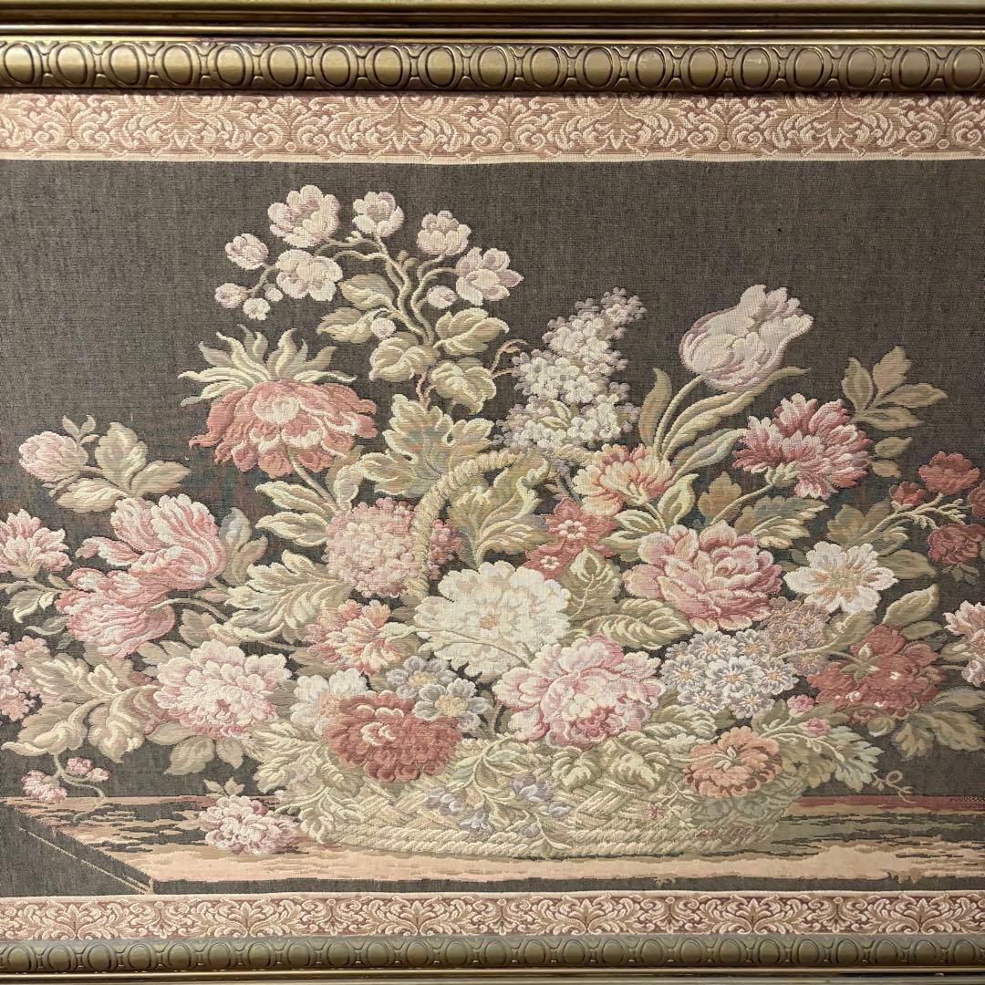 ゴブラン織　花柄　額装　タペストリー　特大サイズ