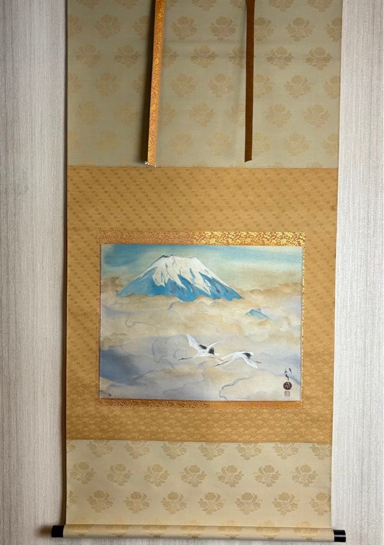 掛軸 川端龍子 「舞鶴図」複製 絹本 共箱 大塚巧芸 日本画 Z-25