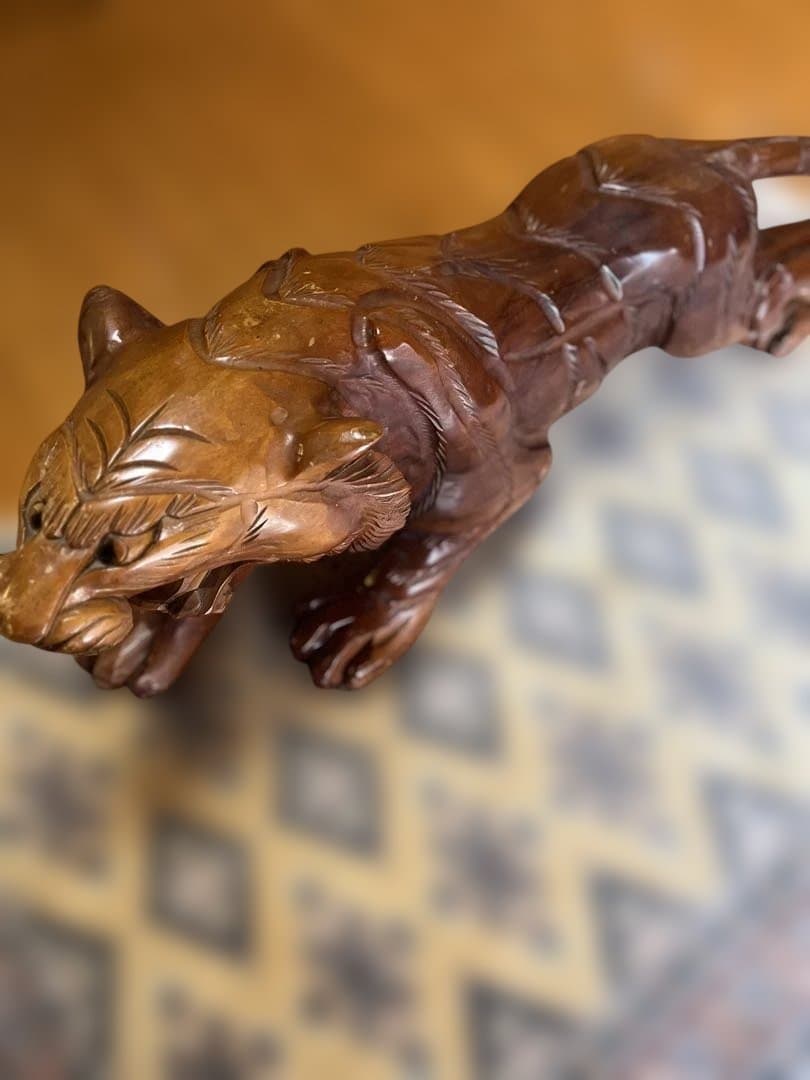 木彫り虎 置物 大型 手彫り 彫刻 オブジェ 縁起物