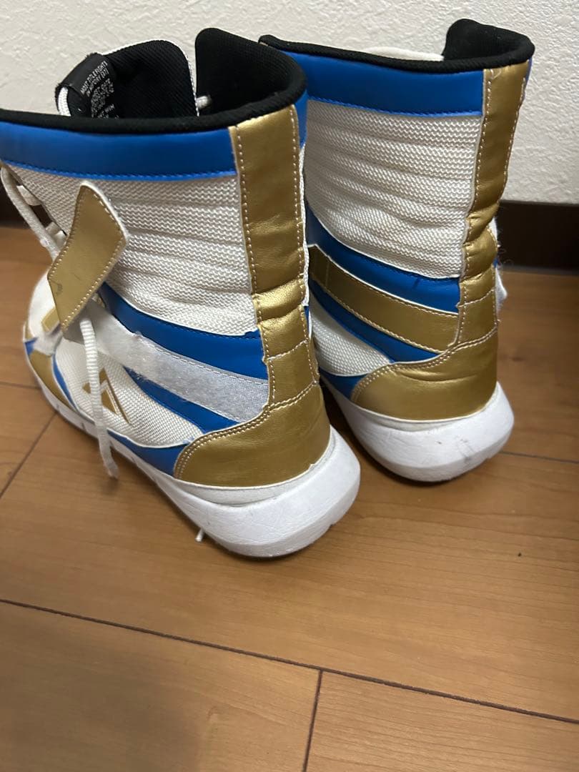 アダムスADAMS ボクシングシューズ ハイカット ホワイト/ゴールド/ブルー