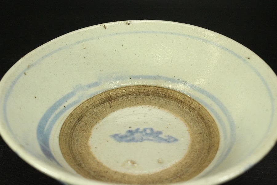 青花 碗 古染付 花弁文様 中国美術(メ1696)