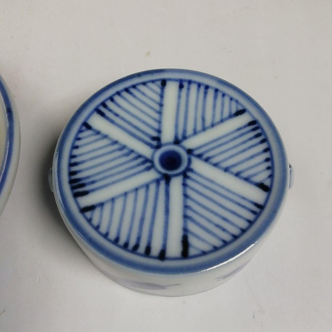 Ｔ９５８　香合　『染付　引臼』『高野昭阿弥 造』　共箱　茶道具