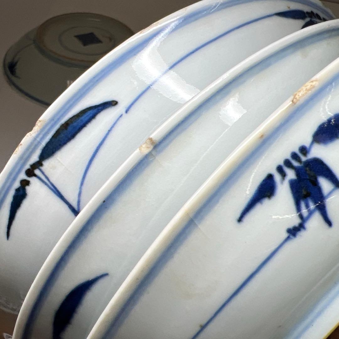 中国明末清朝期　古染付人物画中皿19枚　木箱　約16.5㎝東Y7-0723⭐︎2F