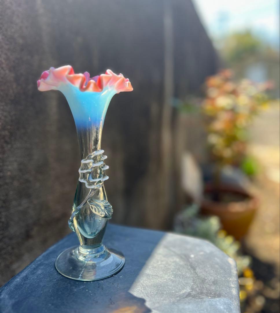 ウランガラス　花瓶　大正ロマン　赤縁フリル　電笠　氷コップ　飴屋瓶　アンティーク