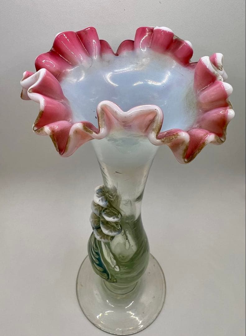 ウランガラス　花瓶　大正ロマン　赤縁フリル　電笠　氷コップ　飴屋瓶　アンティーク