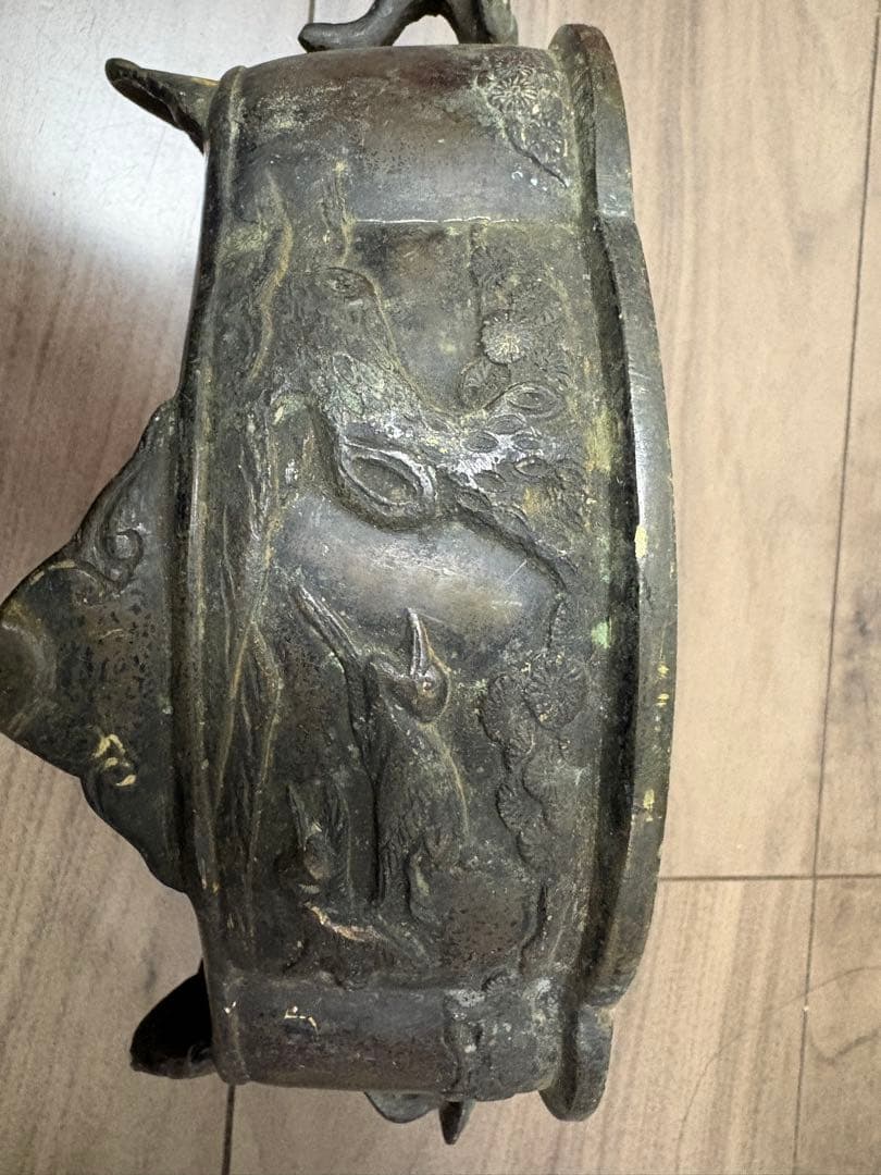 銅器　小振り　水盤　砂鉢　華道　花器　煎茶道具　茶室　花鳥図 古銅製 時代物