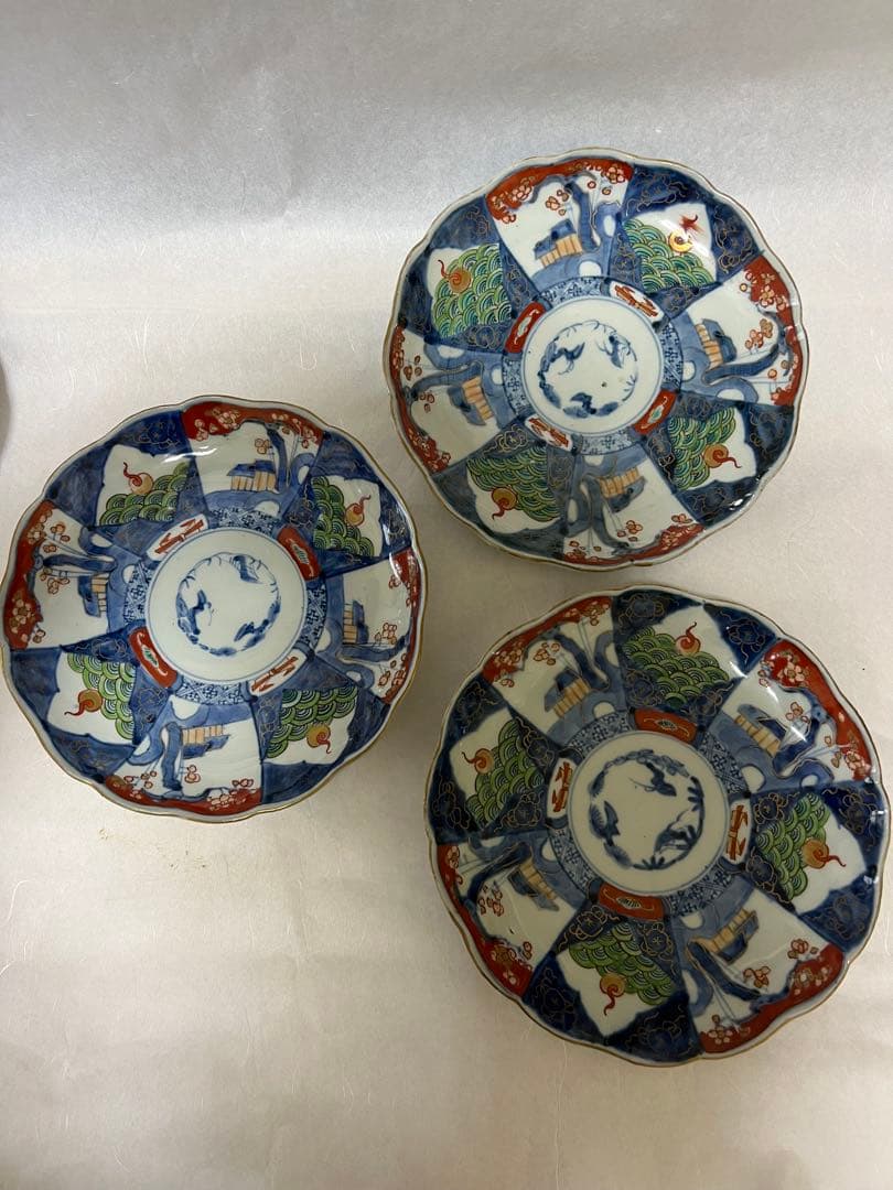 希少江戸時代 富長貴春 豆皿手塩皿 錦絵 色絵金彩時代物6点木箱あり直径21.5