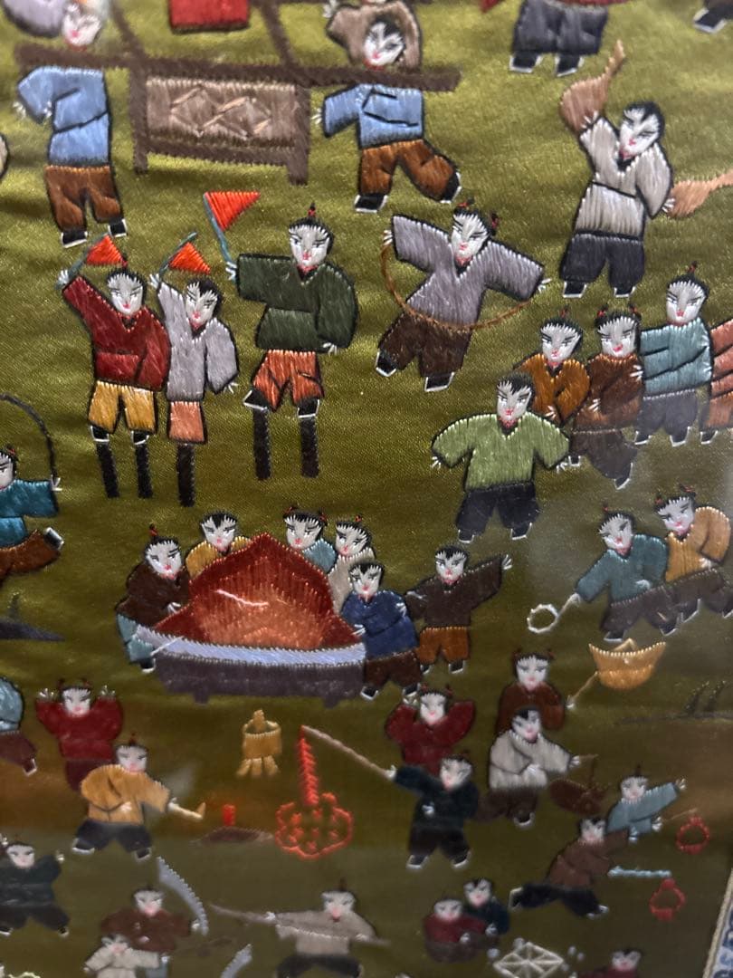 値下げ！中国 刺繍アート 額装 2点セット1980年代 中国購入　民俗