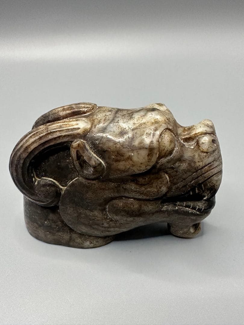 中国古美術　古玉文化　紅山文化　玉龍头 祭祀器　美品　磁石に反応あり　手彫り