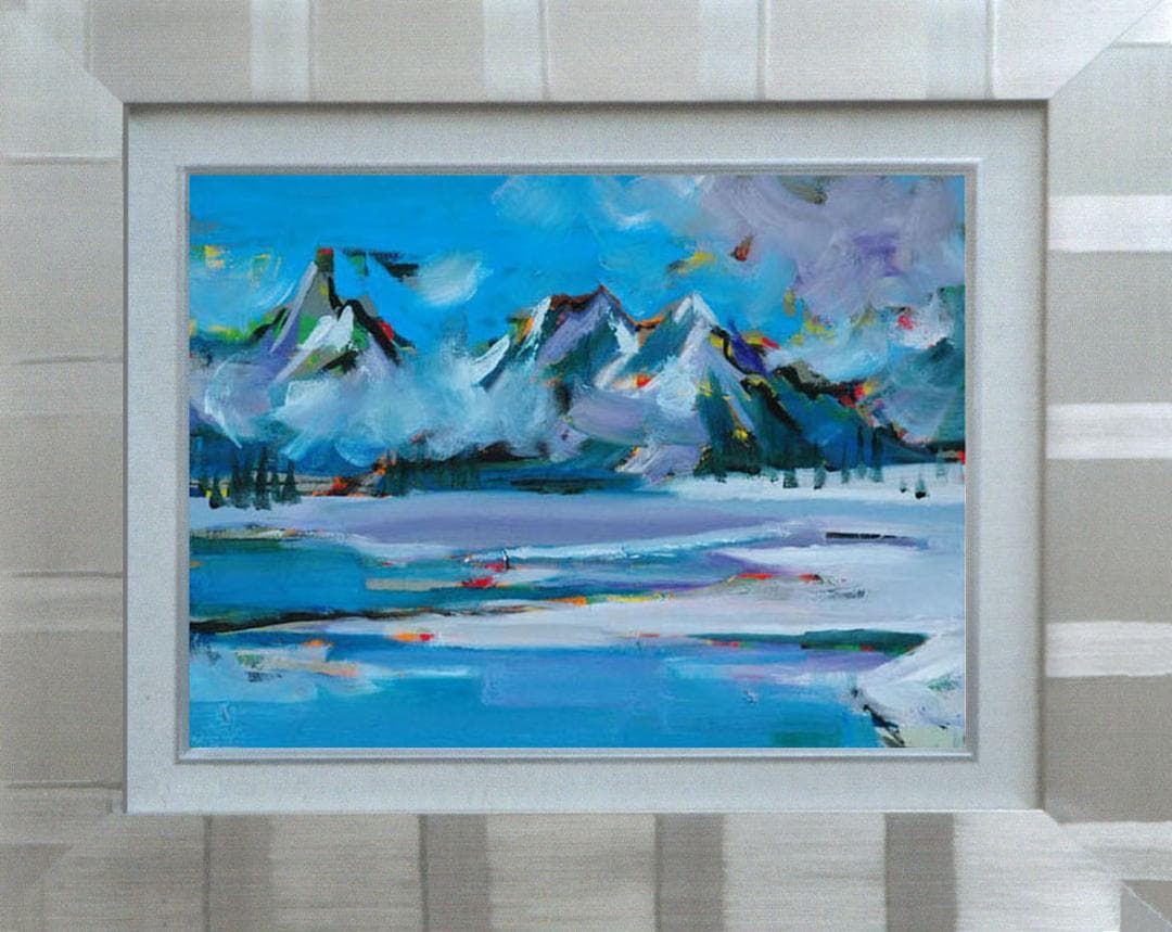 油絵 菅家令子 絵 絵画インテリア 額付(白) uF6-062903 風景冬景色