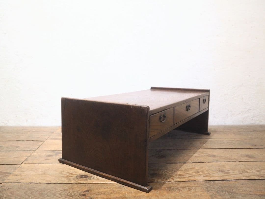 1266 アンティーク　抽斗3杯　欅の文机　一枚板　ローテーブル　レトロ　骨董