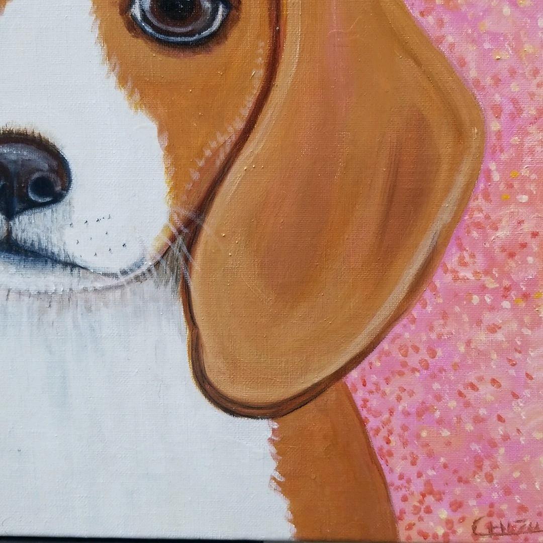 油絵　専用 花冠のかわいいビーグル犬