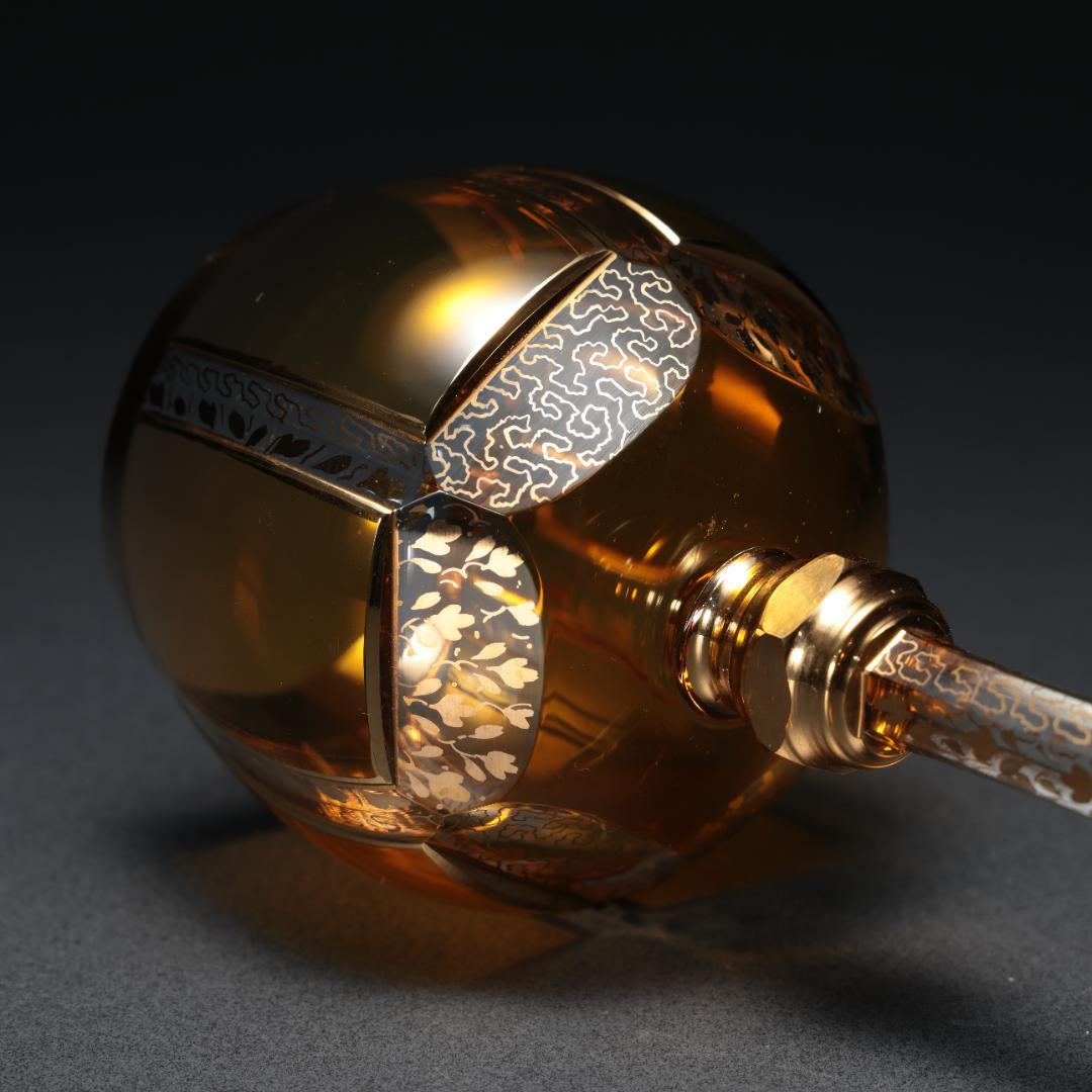 アンティークグラス　ボヘミア　金彩　琥珀色　R1289ダI