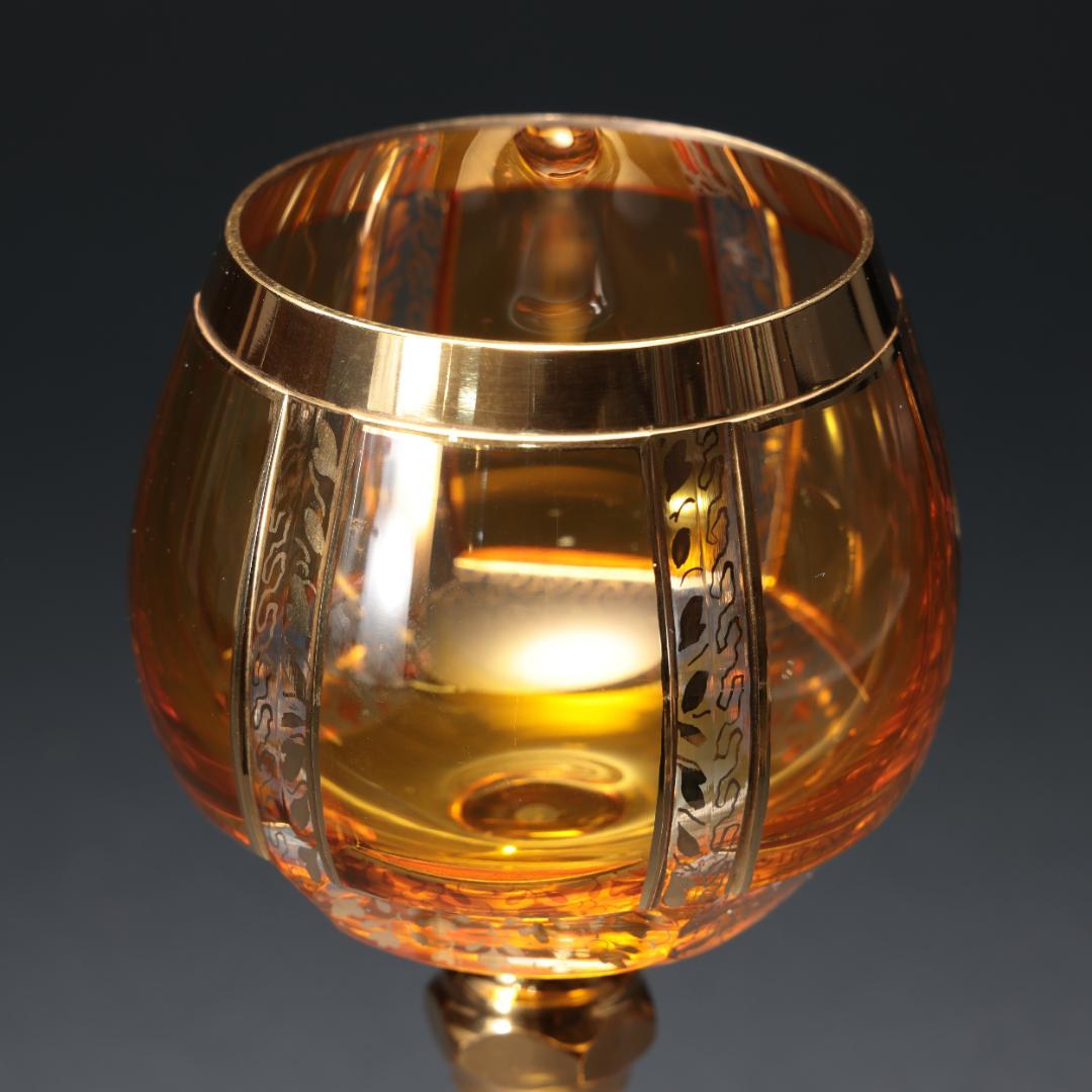 アンティークグラス　ボヘミア　金彩　琥珀色　R1289ダI