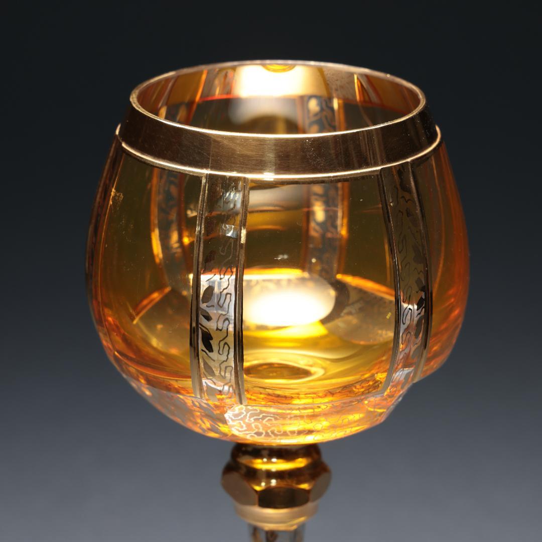 アンティークグラス　ボヘミア　金彩　琥珀色　R1289ダI