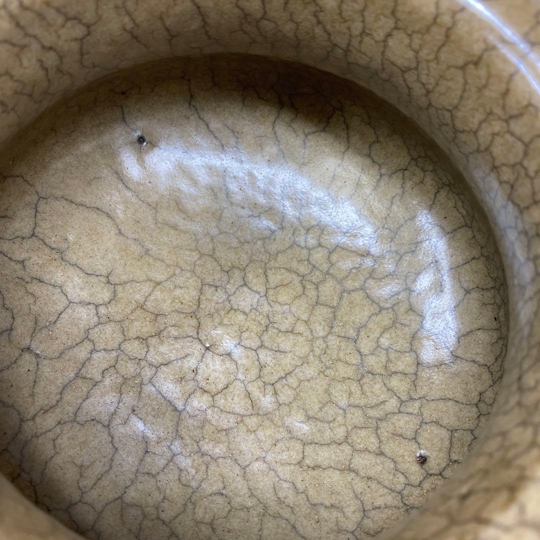 中国古窯　哥窯双耳香炉　高さ10.2㎝　トヒチル　東さ7-0728①